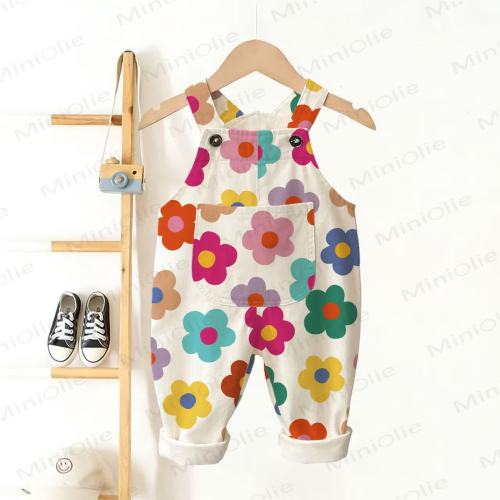 Baby Toddler Dopamine Flowers White Overalls