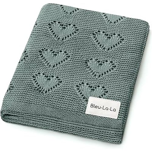 Heirloom Knit Heart Receiving Blanket for Boys and Girls - 100% Luxury Cotton Baby Blanket - Soft Warm Swaddle Receiving Receiving Blanket for Newborns Infants & Toddlers (Hunter Green)