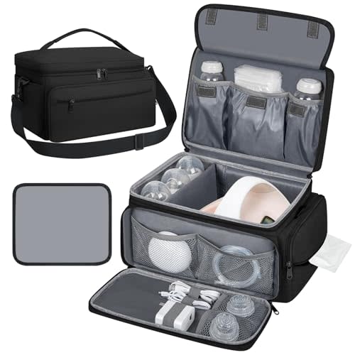 Breast Pump Bag for Spectra S1 S2, Pumping Bag with Waterproof Mat for Pumps Accessories, Portable Pump Carrying Case for Work, Travel and Family Use, Black