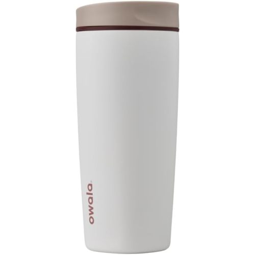 Owala SmoothSip Slider Insulated Stainless Steel Coffee Tumbler, Reusable Iced Coffee Cup, Hot Coffee Travel Mug, BPA Free 20 oz, Vanilla Bean