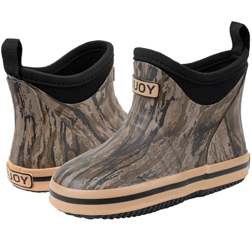 Buoy Boots Camo Pattern Toddler & Kids Ankle Rain Boots for Boys & Girls | 100% Waterproof Rubber, Neoprene Insole, Slip-Resistant Sole, Easy Pull-On Ankle Fit for Rain, Mud, Puddles & Outdoor Play