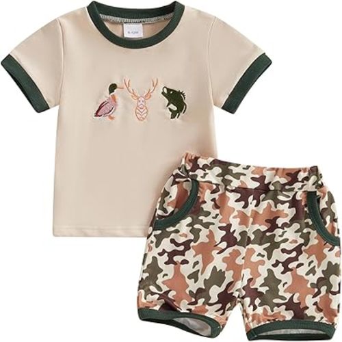 Toddler Baby Boy Summer Clothes Retro Camo Hunting Shirts T-Shirt + Camouflage Shorts Set 6 12 18 24 Months 2T 3T