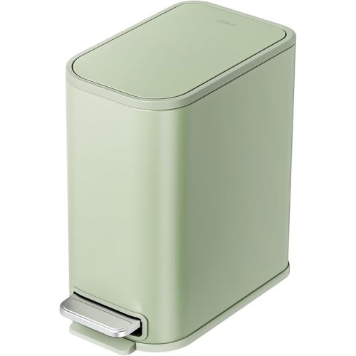 Cesun Small Bathroom Trash Can with Lid Soft Close, Step Pedal, 5 Liter / 1.3 Gallon Stainless Steel Garbage Can with Removable Inner Bucket, Waste Basket for Bathroom, Bedroom (Green)