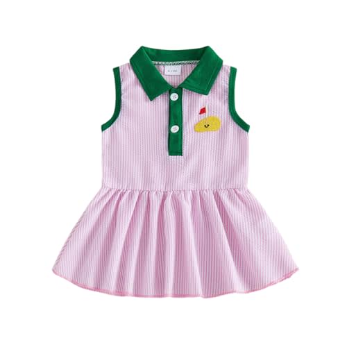 Toddler Baby Girls Golf Clothes Short Sleeve Golf Embroidery Stripe Polo A-Line Dress Sports Golf Dresses