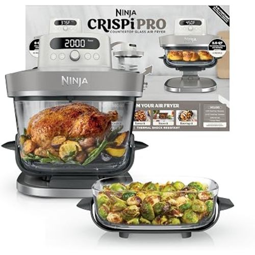 Ninja Crispi Pro 6-in-1 Glass Air Fryer | With Nontoxic, 6qt & 2.5qt Containers & Lids | Microwave, Freezer, Dishwasher Safe | 450°F Max Temp | 1800 Watt | Bone | AS101LG