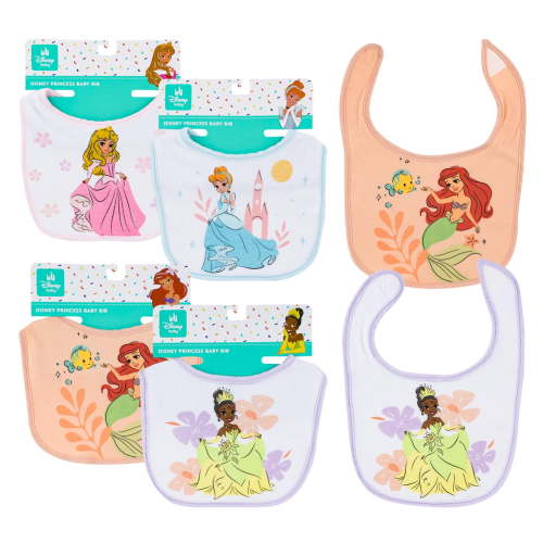 3 Piece Disney Princess Baby Bib - 1 Piece Per Pack - 3 Assorted Design - Ariel Briar Cinderella Tiana