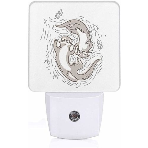 LED Night Light,Funny Couple Otter LED Night Light Plug into Wall with Dusk to Dawn Light Sensor White Energy Efficient Nightlight for Bedroom Bathroom Hallway Living Room Kitchen