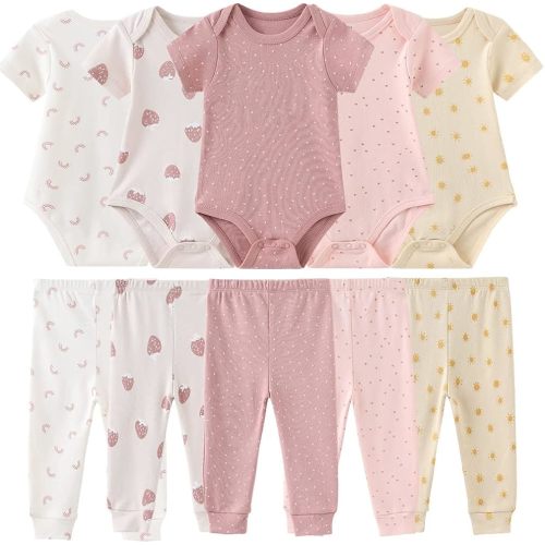Kiddiezoom Baby Layette Set Baby Boys' 9-Piece Bodysuits Pants Set Toddler Girl Boy Unisex Baby Gift Sets