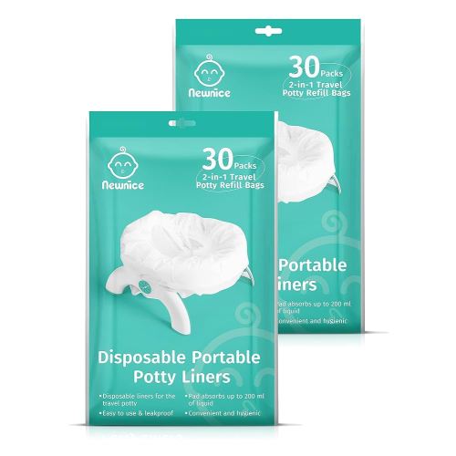 Newnice 60 Packs Disposable Potty Liners with 200ML Absorbent Pads, Portable Travel Potty Bags Compatible with OXO Tot 2-in-1 Go Potty, Potty Training Liners Fit Most Potty Chairs for Kids, Toddlers