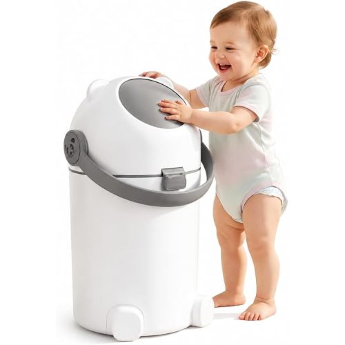 Odor Locking Diaper Pail with Airtight Lid, Baby Diaper Trash Can, Durable & Odorless 15L Baby Diaper Bin, Refill with Any Bag, Holds Up to 16 Diapers for Home Nursery Room Living Room (Grey)