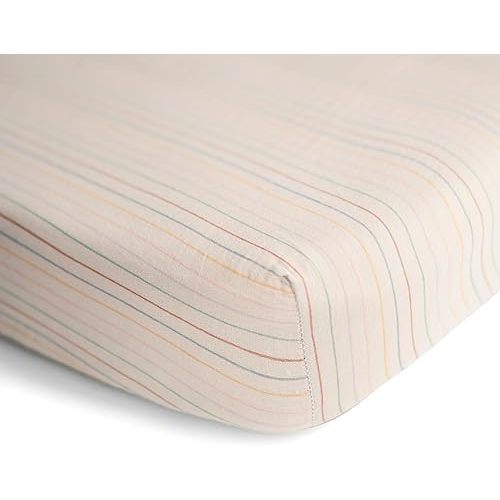 mushie Extra Soft Muslin Fitted Crib Sheet | 192 Thread Count | 28"x 52" (Retro Stripes)