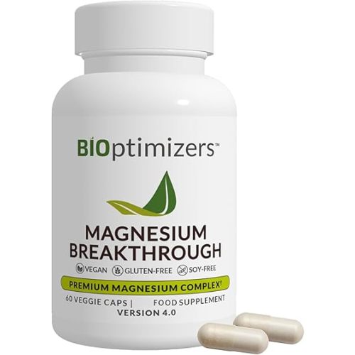 BIOptimizers Magnesium Breakthrough Supplement with 500mg - 7 Forms of Magnesium: Glycinate, Malate, Citrate, and More - Natural Support for Sleep and Cognitive Function -60 Capsules- Calming Vitamins