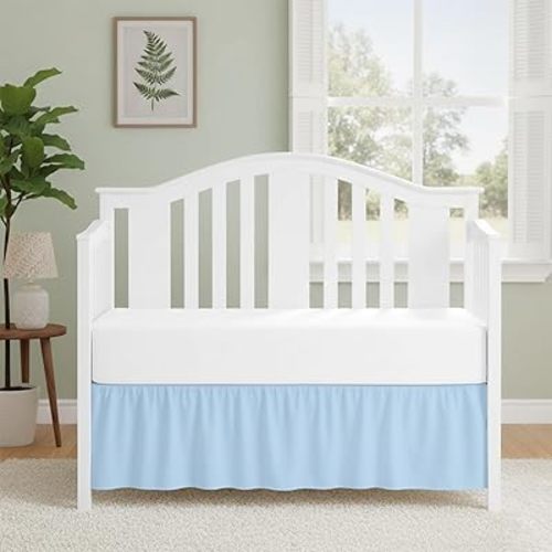 Luxury Crib Bed Skirt 28" x 52" with 14 Inch Drop Soft & Breathable Dust Ruffle Fits Standard Crib and Toddler Bed Nursery Microfiber Fabric Ruffle Bed Skirt for Baby Boys or Girls Light Blue Solid