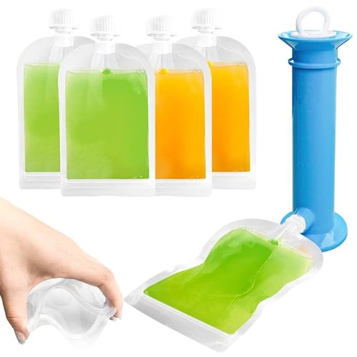 Newmemo 6PCS Reusable Baby Food Pouches Filler Kit Baby Food Pouch Maker for Applesauce Yogurt Smoothie Refillable Fruit Puree Pouch Filling Station Portable Juice Puree Squeezer Storage Bags for Todd