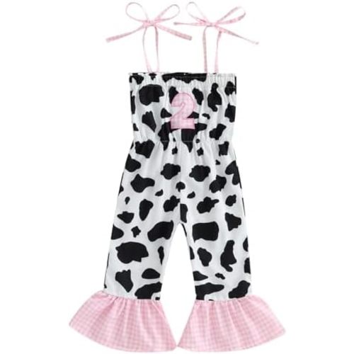 Pudcoco Baby Girls 1st 2nd Birthday Outfit Cowgirl Romper Sleeveless Straps 1 2 Plaid Embroidery Jumpsuit Summer Clothes