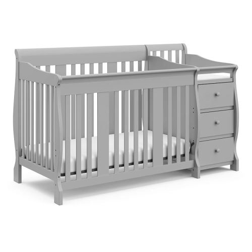 Storkcraft Portofino All-in-One Convertible Crib & Changer (Pebble Gray) – GREENGUARD Gold Certified, Fits Standard Crib Mattress, Converts to Toddler Bed and Full Bed, 4 Adjustable Mattress Heights