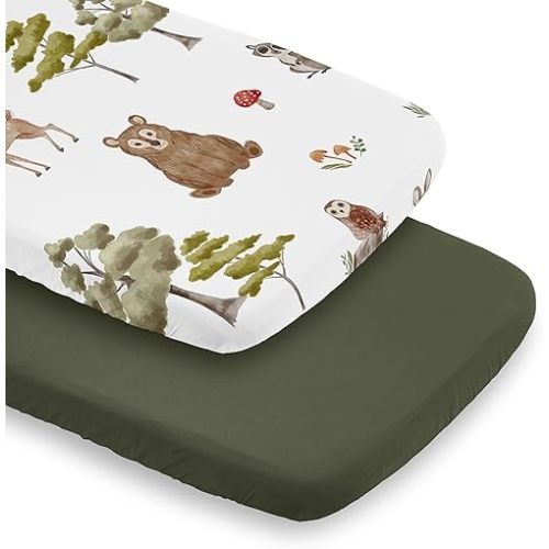 Sweet Jojo Designs Woodland Forest Animals Boy Girl Unisex/Gender Neutral Baby Bassinet Sheets Fitted Sheet Set Infant Newborn Nursery Oval Rectangle Hourglass Mattress 2p Animal Friends Watercolor