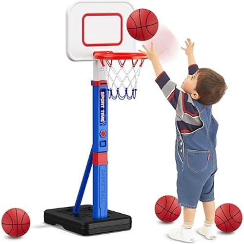 HYES Toddler Basketball Hoop, 55" Height Adjustable Basketball Hoop for Kids 1-3 3-5, Kids Basketball Goal, Indoor Outdoor Sport Toys Christmas Birthday Gifts for Baby Boys Girls