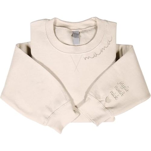 NAZENTI-Custom Mama Embroidered Sweatshirt Kids Names-Personalized Gifts For New Mom, Mommy Birthday, Mothers Day, Christmas