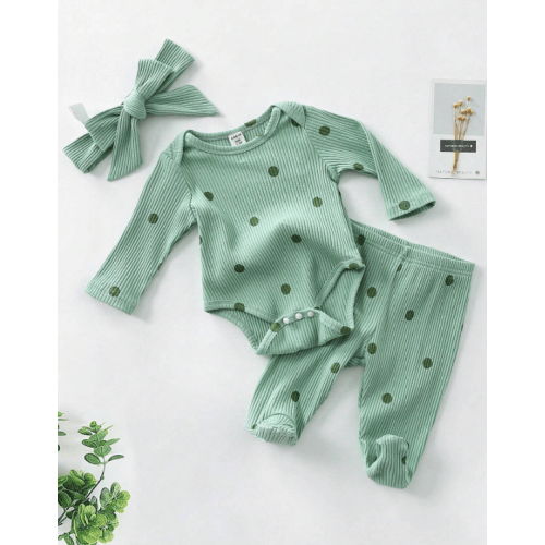 Baby Girl Polka Dot Print Sleep Bodysuit & Footed Sleep Pants & Headband | SHEIN USA