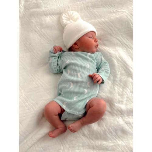 Organic Waffle Long Sleeve Bodysuit, Light Blue Moon