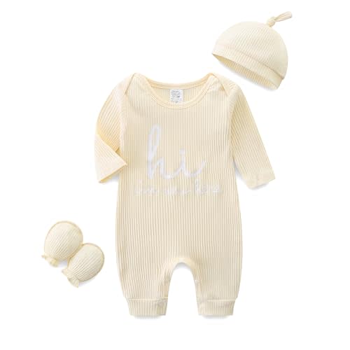 Babymine Unisex Baby Onesie Bodysuit Jumpsuit Infant Romper Baby Boy Girl Clothes Set Coming Home 0-3 Months Beige