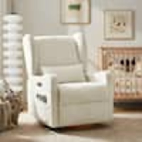 JAYDEN CREATION Renato Ivory 29.5 in. W Modern Swivel Glider Recliner with Built-in Nightlight RCLD0962D-IVY