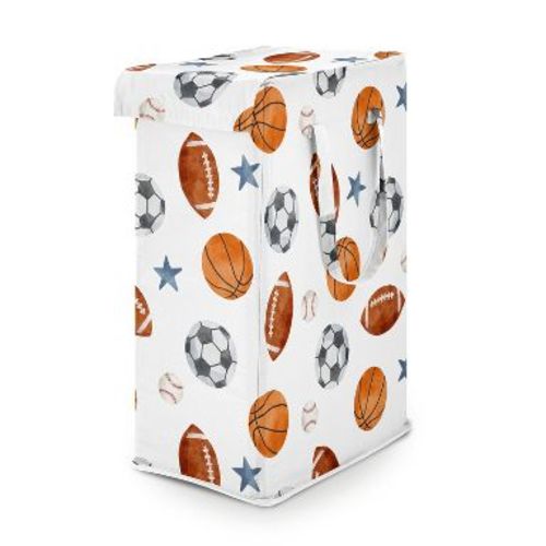 Sweet Jojo Designs Boy Foldable Laundry Hamper with Handles Watercolor Sports Theme Blue Brown and Orange