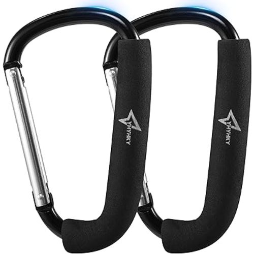 Stroller Hooks 2 Pack, 6.3" Large Mommy Hook Carabiner Clip for Shopping, Diaper Bags, Hanging Purse, Universal Stroller Accessories for Mom