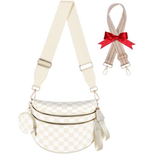 Bum Bags for Women Checkered Crossbody Bag with Removable Wallets Large Nylon Belt Purse Fanny Packs, Bonus with a Extra Strap