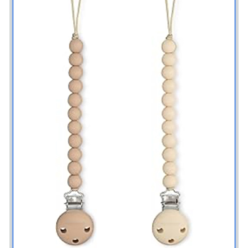 Comfy Cubs Pacifier Clips 2 Pack - 100% Food Grade Silicone Baby Pacifier Clips, BPA & PVC Free - CPSIA Certified, Lightweight and Flexible Baby Gifts - Beige & Light Beige