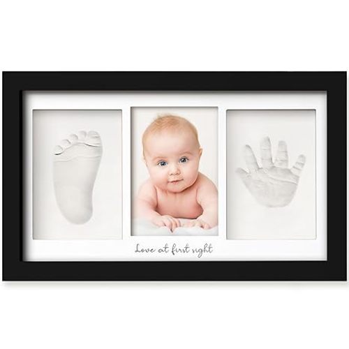 KeaBabies Baby Hand and Footprint Kit - Clay Handprint Keepsake Frame, Newborn Nursery Picture Frame, Personalized New Mom Gifts for Baby First Christmas Shower (Onyx Black)
