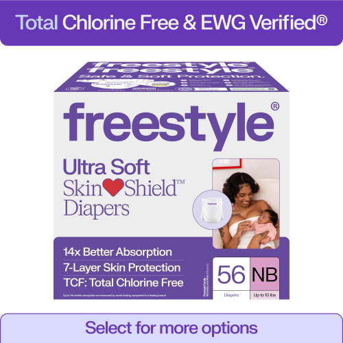 Freestyle Total Chlorine Free 14x Better Absorption Hypoallergenic EWG Verified® Baby Diapers, Newborn (Up to 10 lbs), 56 Count