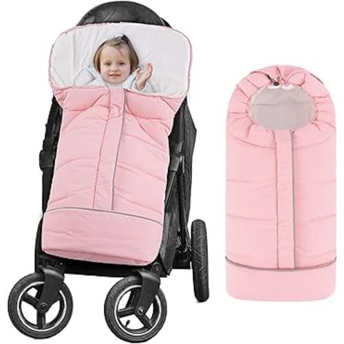 Yoofoss Stroller Cover for Winter, Toddler Stroller Footmuff Universal for Most Stroller, Water Resistant Warm Coral Baby Stroller Bunting Sleeping Bag Pink