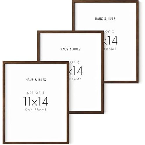 HAUS AND HUES Walnut Wood Picture Frame Set of 3 - 11x14 Inch, Rustic Wall Frames for Gallery Collage