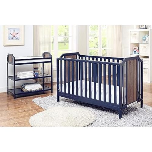 Suite Bebe Brees Convertible Island Crib in Midnight Blue and Vintage Walnut, 53.5x37.5x30.5 Inch (Pack of 1)