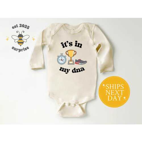 Track and Field Baby Bodysuit: 3-6 Month Long Sleeve White Onsie