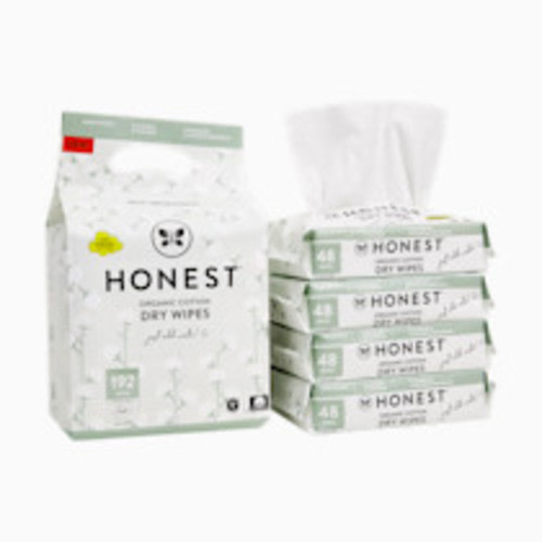 The Honest Company 100% Pure Organic Cotton Dry Wipes, Multi-Use Disposable Facial Cloths and Baby Wipes, Hypoallergenic and Gentle on Skin, 192 Count