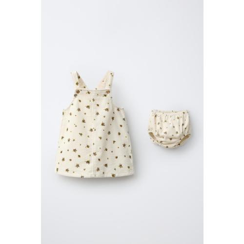 CORDUROY PINAFORE AND BLOOMERS SET WITH FLORAL PRINT - Ecru | ZARA United States