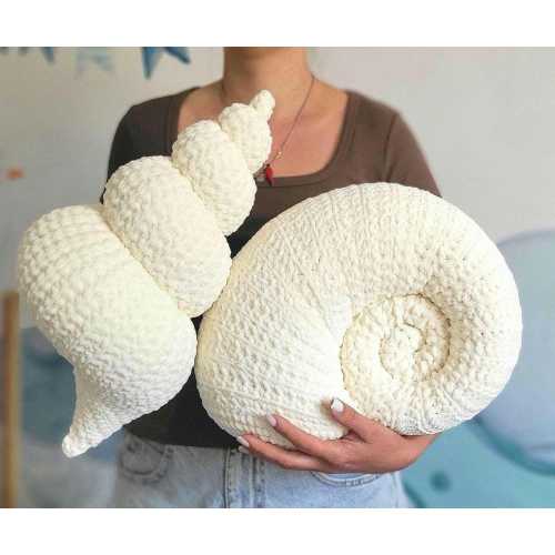 Seashell Pillow, Shell Ammonite Cushion: Seashell Crochet Pillow for Nautical Home