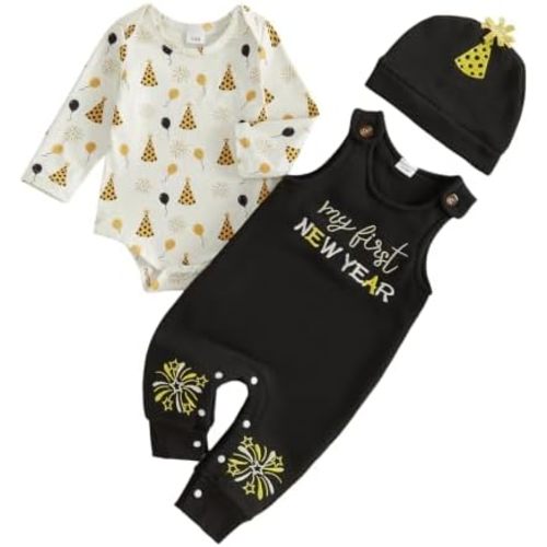 Socutebabe Holiday Baby Boy Outfit Romper Overalls Hat 3 Piece Clothes Set