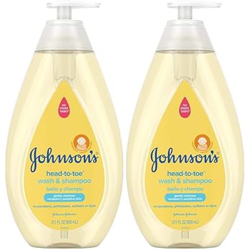 Johnson's Head-to-Toe Gentle Tear-Free Baby & Newborn Wash & Shampoo, Sulfate-, Paraben- Phthalate- & Dye-Free, Hypoallergenic Wash for Sensitive Skin & Hair, 27.1 fl. Oz (Pack of 2)