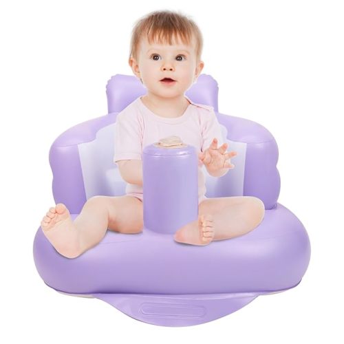 Inflatable Baby Chair, Inflatable Baby Seat for Babies 3 Months and Up, Summer Blow Up Chair with Built in Air Pump, Bumbo Seat for Learning to Sit, Palying, Camping, Purple