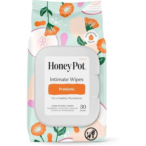 The Honey Pot Company - Prebiotic Feminine Wipes - Daily PH Balancing, Fragrance & Sulfate Free Wipes for Intimate Parts, Body, or Face - Hygiene Products - 30 ct.