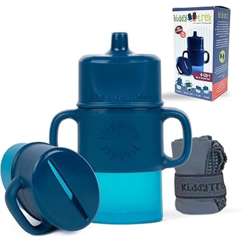 4-in-1 KiddyTrek Sip & Snack Set - Travel Food Pouch Holder, Juice Box Holder, Snack Cup, and Sippy for Babies, Toddlers, Kids (Sip & Snack Set, Blueberry)