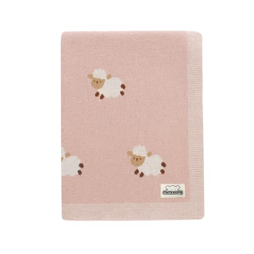 mimixiong Baby Blanket Knit Receiving Boys Girls Cute Sheep Blanket | Soft Cotton Neutral Blanke for Swaddle Crib Stroller 30x40 Inch LightPink