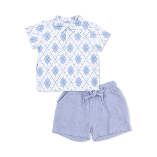 Polo Shirt & Casual Short Set, Blue Argyle
