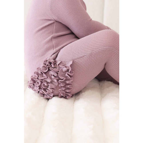 Embroidered Bamboo Waffle Zipper Ruffle Footie | Amethyst