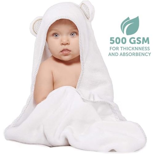 Miniboo Organic Bamboo Hooded Baby Towel - Ultra Soft and Super Absorbent Baby Bath Towels for Newborns, Infants and Toddlers - Suitable as Baby Gifts