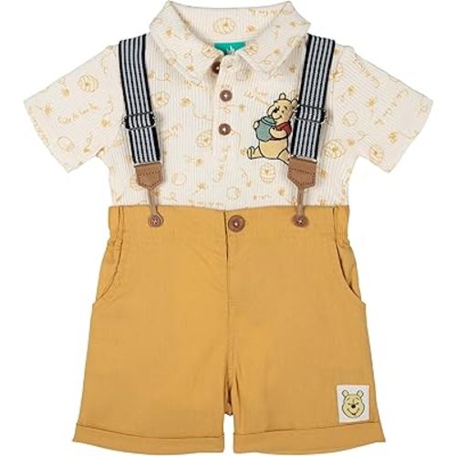 Disney Winnie the Pooh Baby Ribbed Polo Bodysuit and Shorts Outfit Set Newborn to Infant Sizes (Newborn - 24 Months)